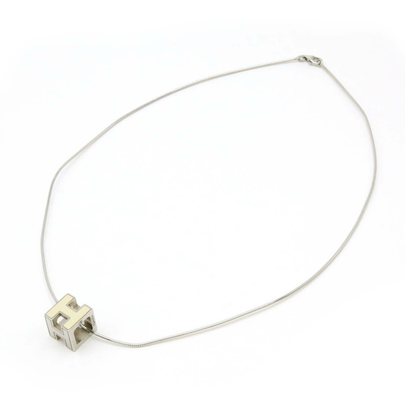 HERMES Hermes Cage d'Ache H Cube Necklace Choker Snake Chain Ivory - Picture 3 of 7